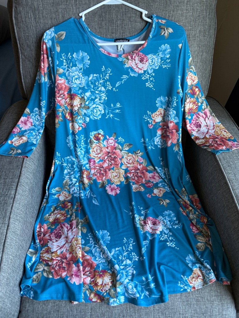 Light Blue Floral A-Line Dress with teal hue